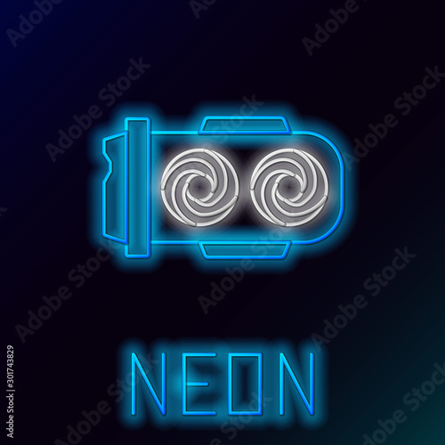 Blue glowing neon line Mining farm icon on black background. Cryptocurrency mining, blockchain technology, digital money market, cryptocoin wallet. Colorful outline concept. Vector Illustration