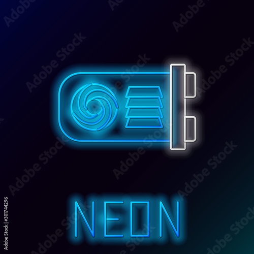 Blue glowing neon line Mining farm icon on black background. Cryptocurrency mining, blockchain technology, bitcoin, digital money market, wallet. Colorful outline concept. Vector Illustration