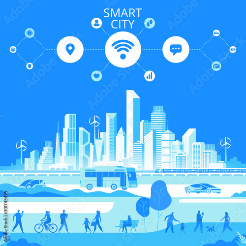 Smart city concept People on street Transportation