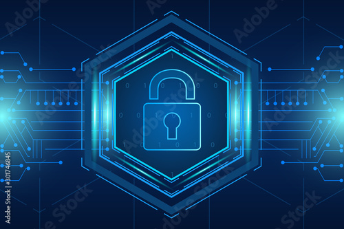 Hexagon Cyber security technology concept , Shield With Keyhole icon , personal data , vector illustration