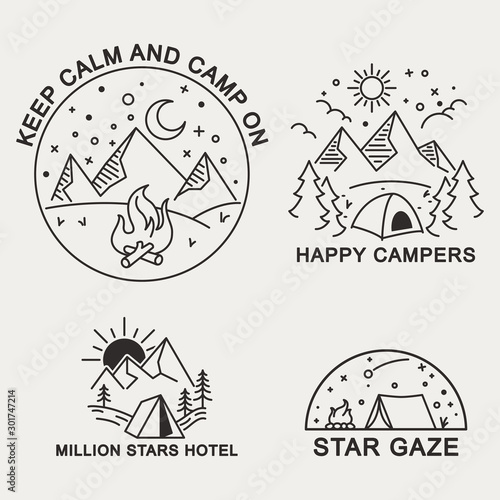 Fine Tip Illustration Badge Of Mountain Camping
