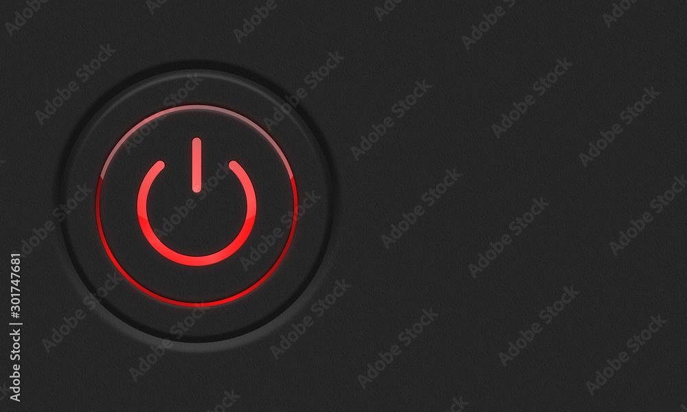 Power button. Black button with red backlight. Turn on, turn off Stock