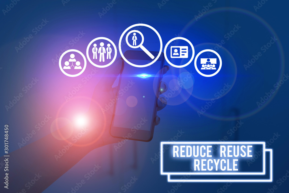 Text sign showing Reduce Reuse Recycle. Business photo showcasing ways can eliminate waste protect your environment Text sign showing Reduce Reuse Recycle. Business photo showcasing ways can eliminate waste protect your environment