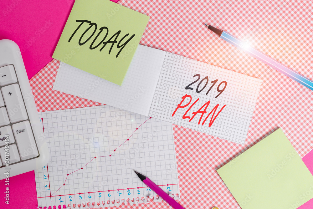 © A - Writing note showing 2019 Plan. Business concept for setting up your goals and plans for the current year or in 2019 Writing equipments and computer stuffs placed above colored plain table © A - Writing note showing 2019 Plan. Business concept for setting up your goals and plans for the current year or in 2019 Writing equipments and computer stuffs placed above colored plain table