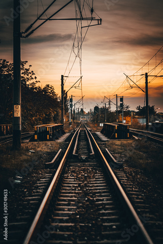 railway train station at sunset