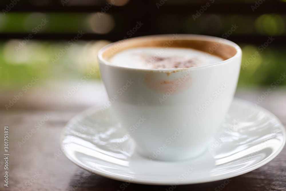 Coffee cup with lipstick marks image use for charge your energy in the morning Coffee cup with lipstick marks image use for charge your energy in the morning