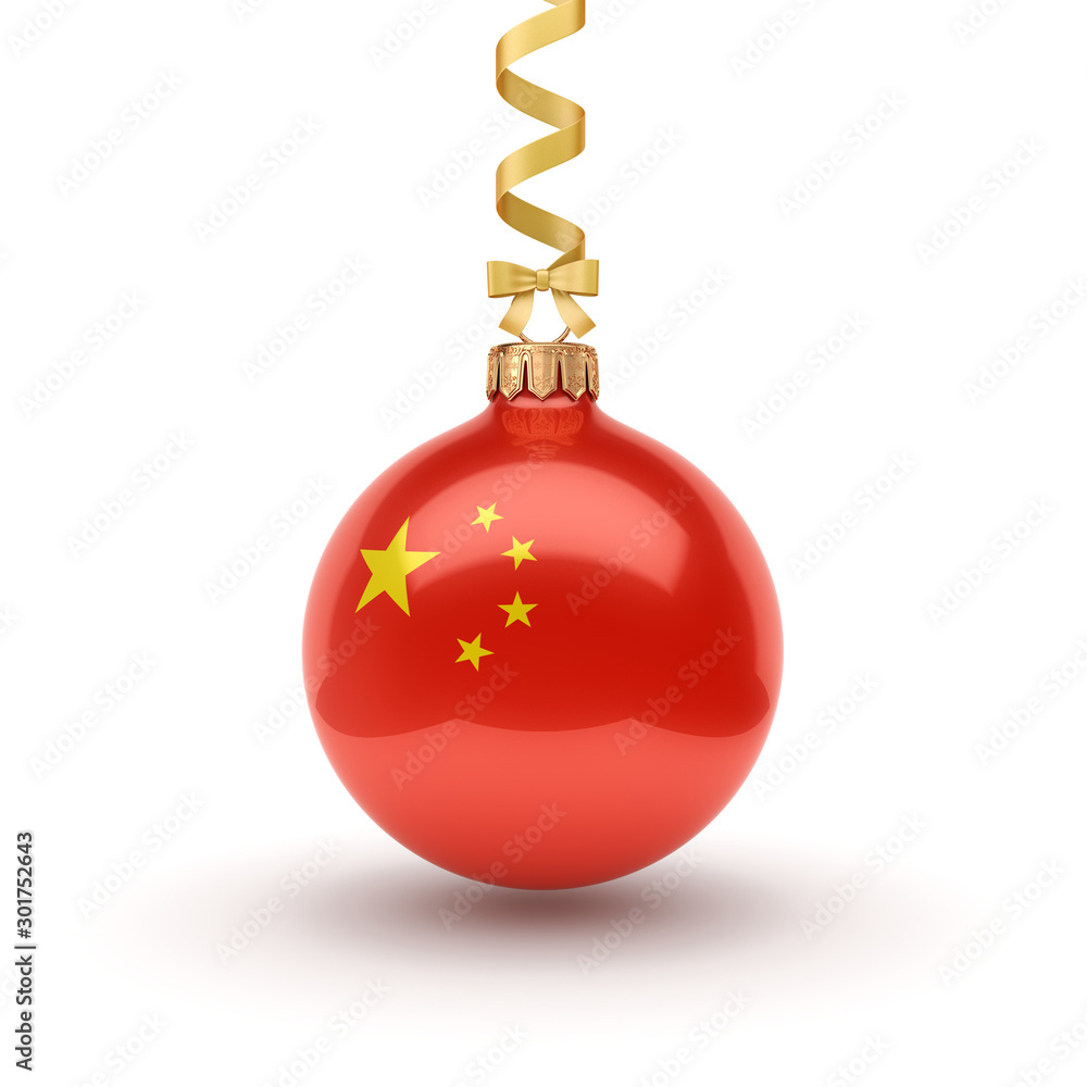 3D rendering Christmas ball with the flag of China 3D rendering Christmas ball with the flag of China