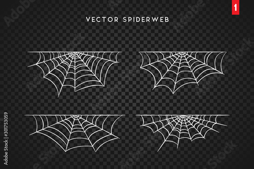 Obraz na płótnie Cobweb set for Halloween design, isolated on dark transparency background. Vector illustration w salonie