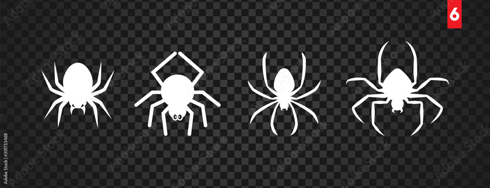 Spiders for decoration and covering on the transparent background. Creepy background for Halloween.