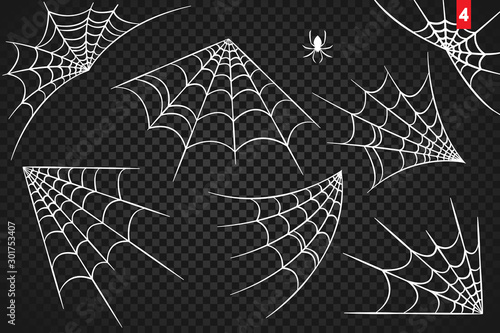 Obraz na płótnie Cobweb set for Halloween design, isolated on dark transparency background. Vector illustration w salonie