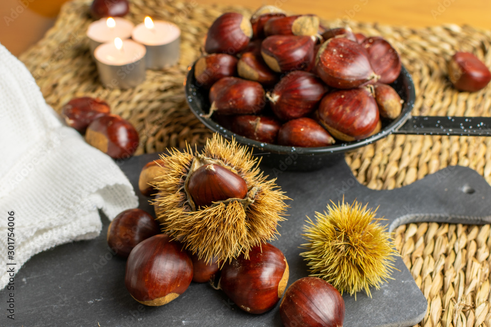 roasted chestnuts rag white black table stone roasted chestnuts rag white black table stone