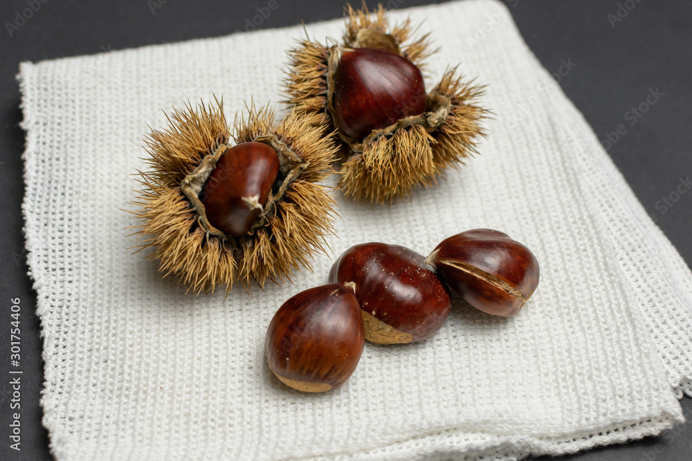 roasted chestnuts rag white black table stone roasted chestnuts rag white black table stone