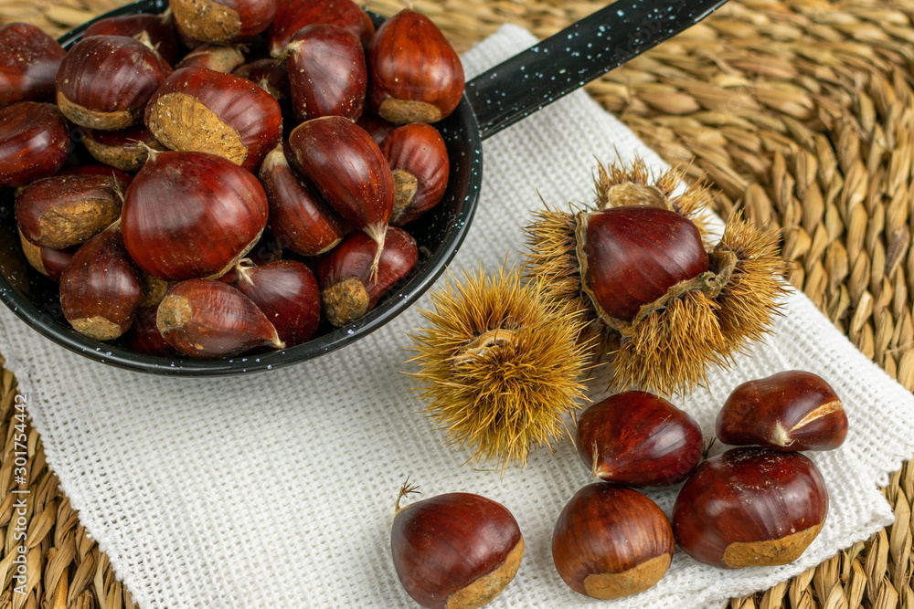 roasted chestnuts rag white black table stone roasted chestnuts rag white black table stone