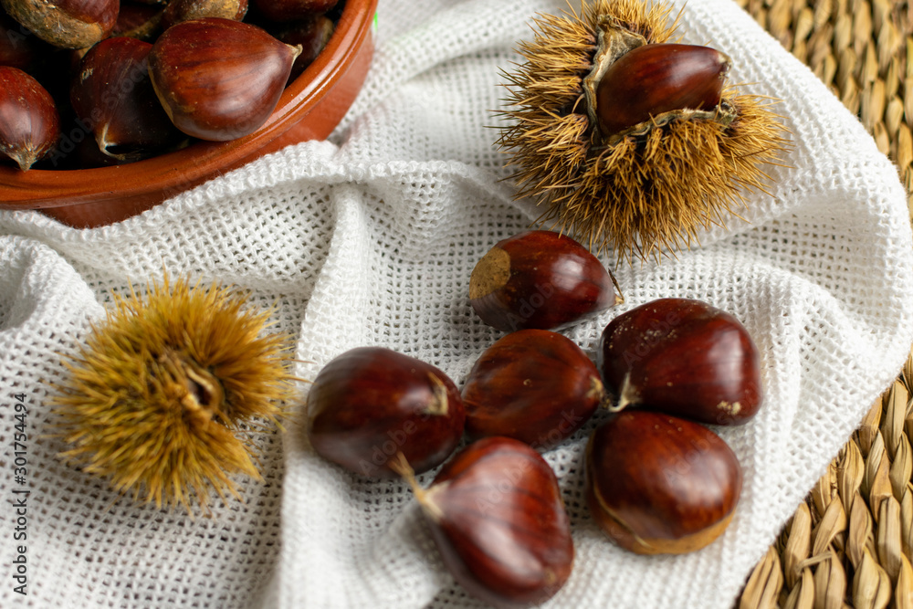 roasted chestnuts rag white black table stone roasted chestnuts rag white black table stone
