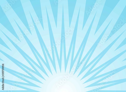 Sunlight background. Pale blue color burst background with white highlight.