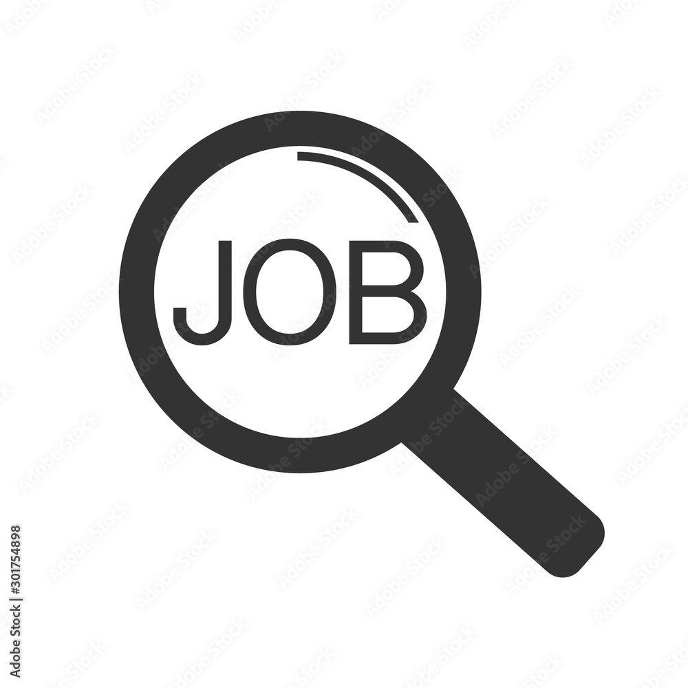 Job search icon with magnifying glass, Choose people for hire symbol. Job or employee logo, Recruitment agency vector illustration. Job search icon with magnifying glass, Choose people for hire symbol. Job or employee logo, Recruitment agency vector illustration.
