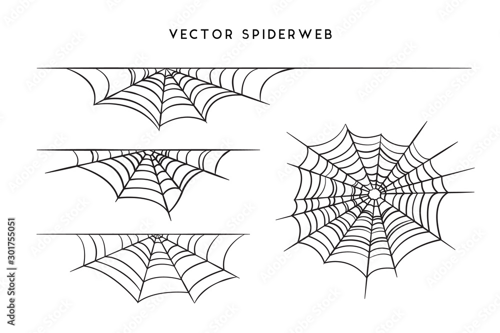 Cobweb set for Halloween design, isolated on black background. Vector illustration
