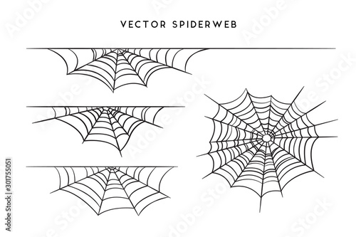 Obraz na płótnie Cobweb set for Halloween design, isolated on black background. Vector illustration w salonie