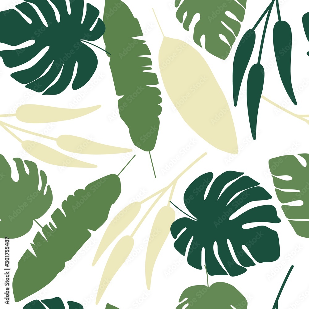 Fototapeta premium Forest leaves seamless pattern on white background.