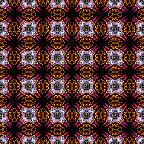 Pattern mandala kaleidoscope Abstract geometric colorful seamless background . Cross repeated squares and blocks background.