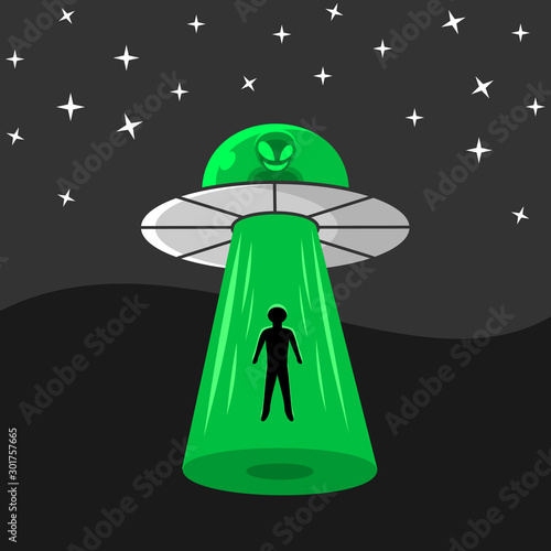 ufo Alien invasion human flat design