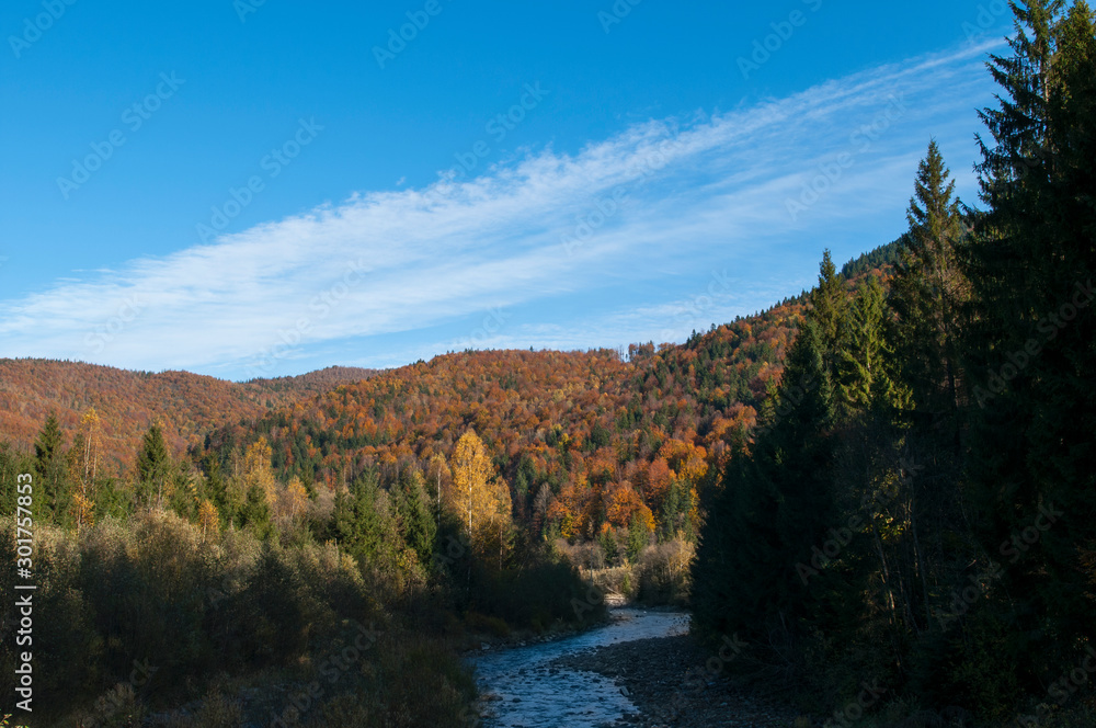 golden autumn in sunny mountains with beautiful blue sky golden autumn in sunny mountains with beautiful blue sky