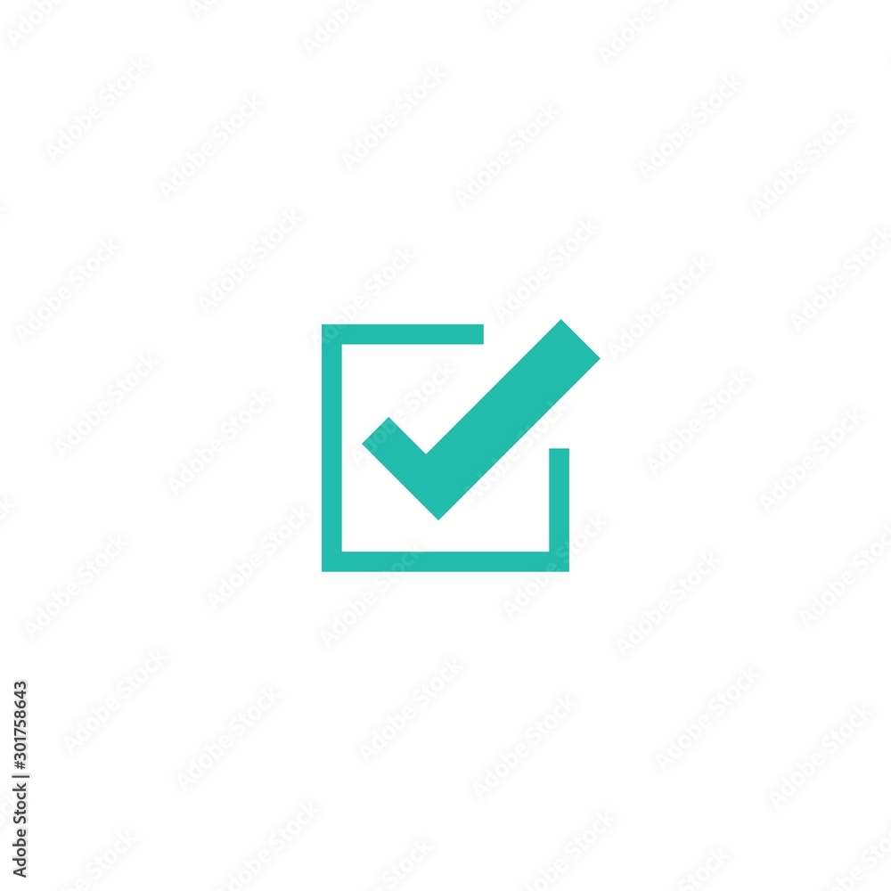 Valid Seal icon. Blue tick in squared box. Flat OK sticker icon. Isolated on white. Accept button. Valid Seal icon. Blue tick in squared box. Flat OK sticker icon. Isolated on white. Accept button.