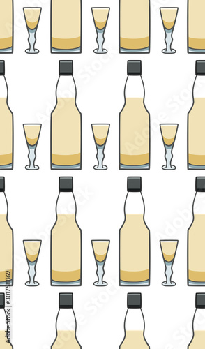 Bottle and glass with sherry seamless pattern