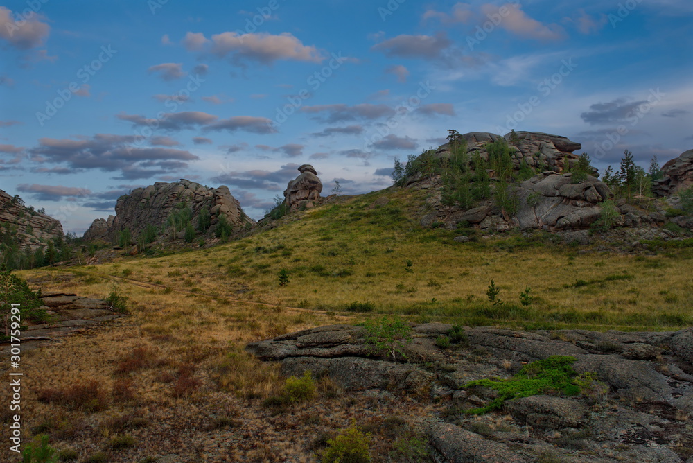 Eastern Kazakhstan. Summer evening in the mountains of Bayanaul national Park