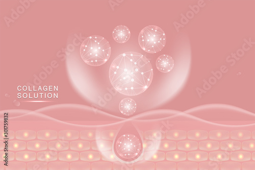 Hyaluronic acid skin solutions ad, pink collagen serum drop with cosmetic advertising background ready to use, illustration vector.	