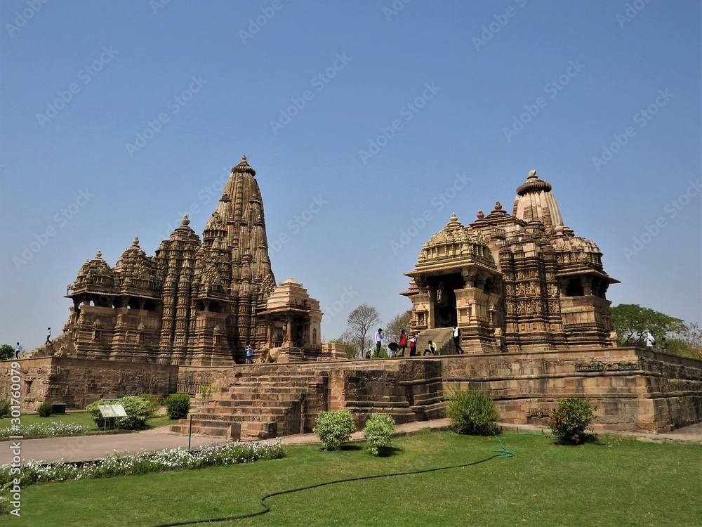Famous Indian tourist landmark - Kandariya Mahadev Temple, Khajuraho, India. Unesco World Heritage Site