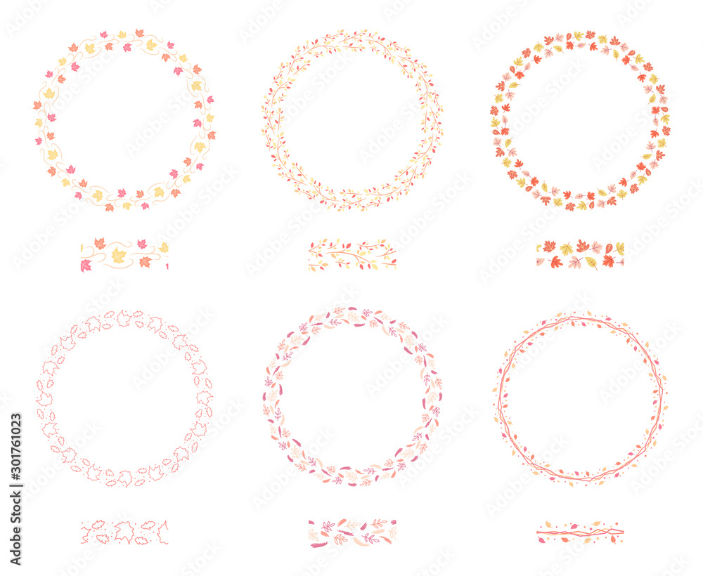 Autumn holiday Wreath frame decorative brush flowers and leafs set pack Autumn holiday Wreath frame decorative brush flowers and leafs set pack