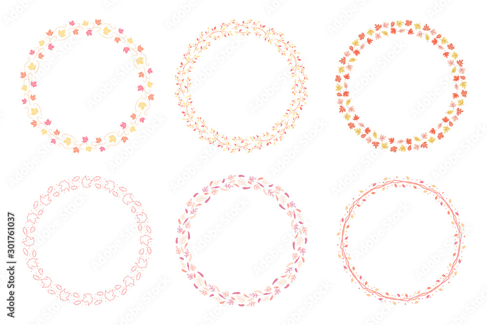 Autumn holiday Wreath frame decorative brush flowers and leafs set pack Autumn holiday Wreath frame decorative brush flowers and leafs set pack