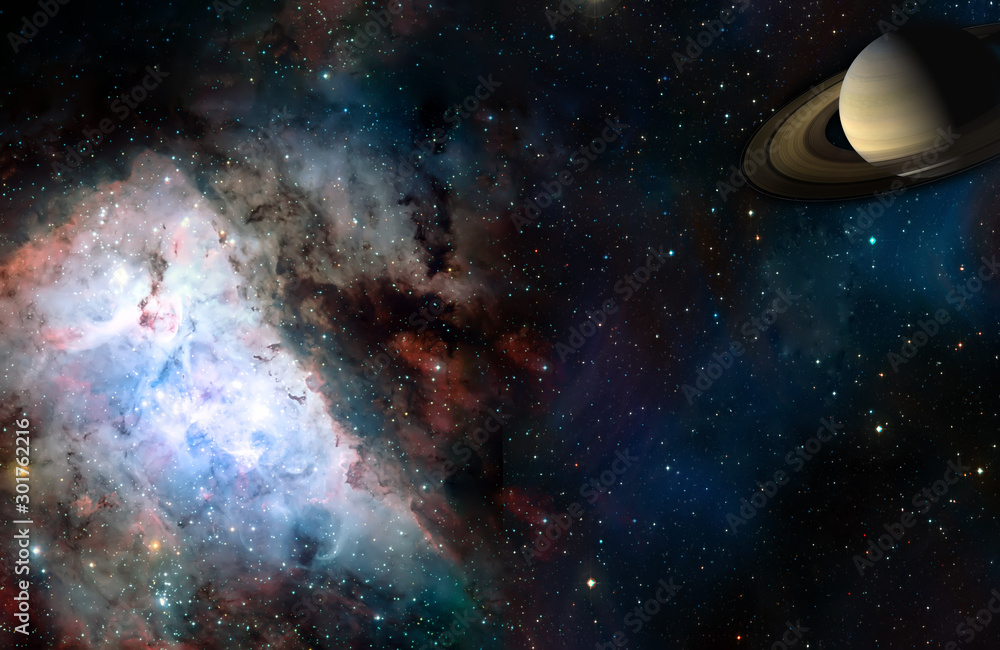 Space cosmic landscape of planet nebula and stars field - obrazy, fototapety, plakaty 
