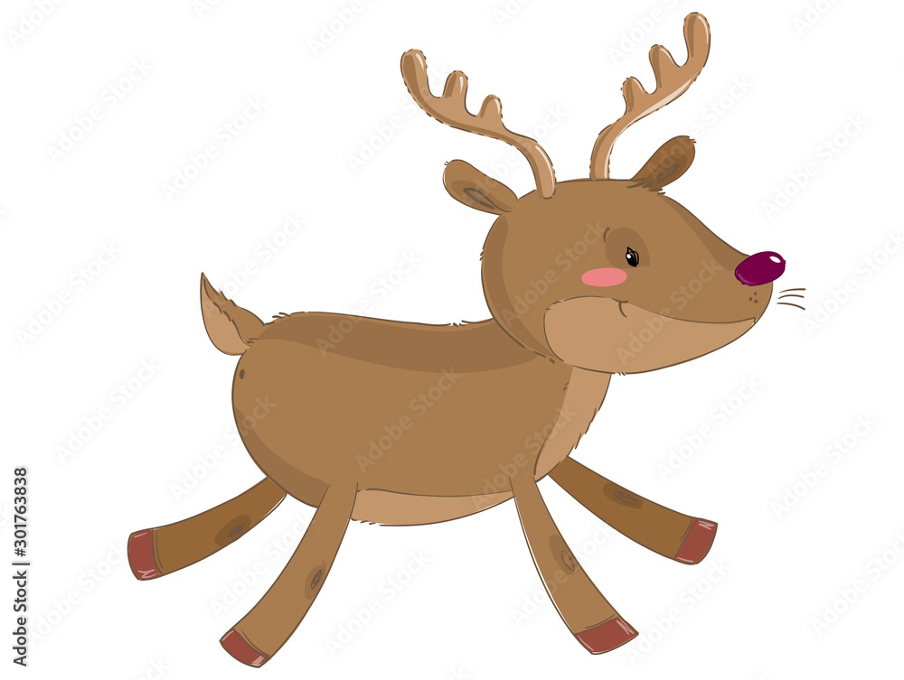 Cute reindeer running isolated on white background Cute reindeer running isolated on white background
