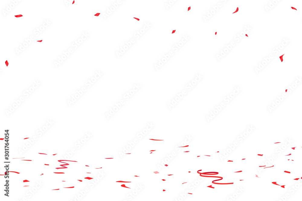 Confetti paper and red ribbon falling on the floor, sale event, celebrate holiday party vector background Confetti paper and red ribbon falling on the floor, sale event, celebrate holiday party vector background