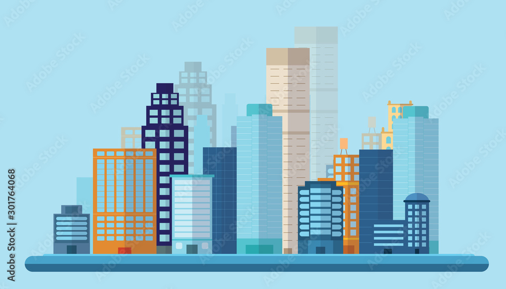 Flat vector web banners on the theme of High Risk Building, District, Tower, Urban City, Night City. Flat Vector Illustration. Flat Design Background. Web vector illustration. Vector Background.