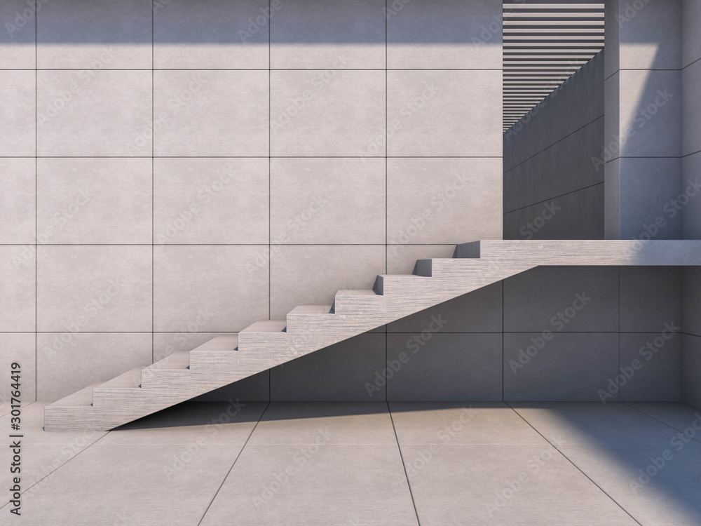 Obraz premium Granite stairs and a concrete wall. 3D