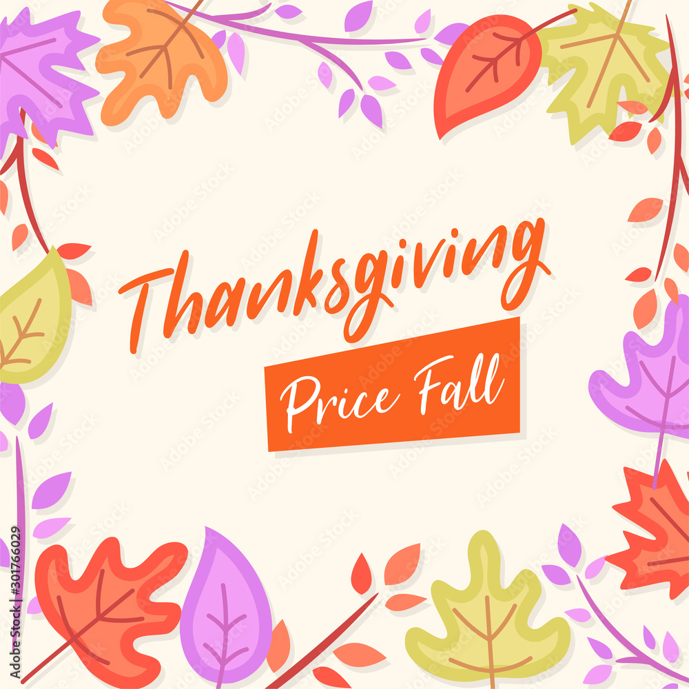 Obraz premium Thanksgiving Price Fall Flyer Banner poster template vector illustration Autumn holiday greeting card