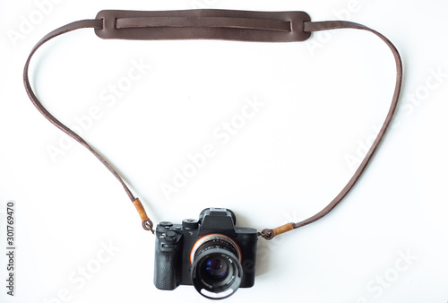 Genuine leather camera strap handmade with mirrorless camera