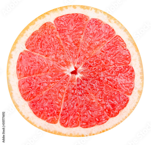 Isolated grapefruit fruit. Slice of fresh grapefruit isolated on white background with clipping path