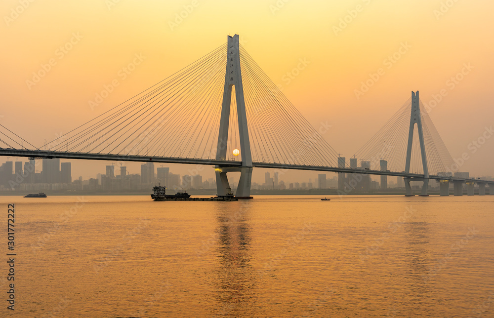 Wuhan Erqi yangtze river bridge at hubei province, China.