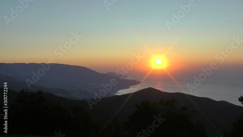dawn over the sea in the mountains of Ai Petri in Crimea photo