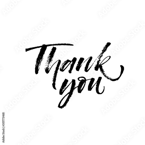 Thank you card. Hand drawn brush style modern calligraphy. Vector illustration of handwritten lettering.	