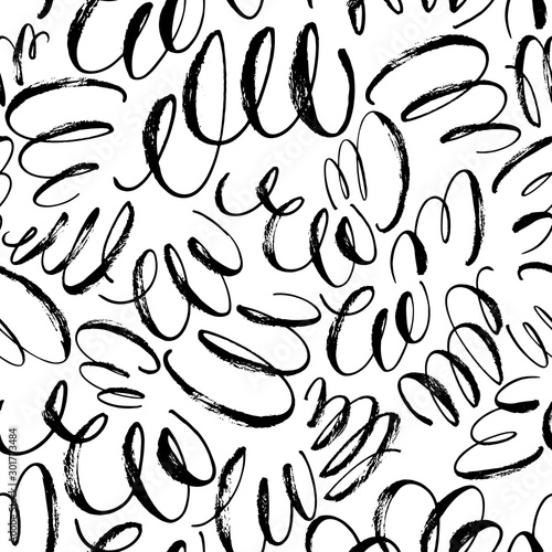 Swirls and curly lines seamless pattern. Hand drawn vector elements.