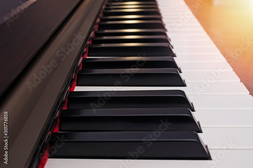Classic piano keyboard with selective focus.