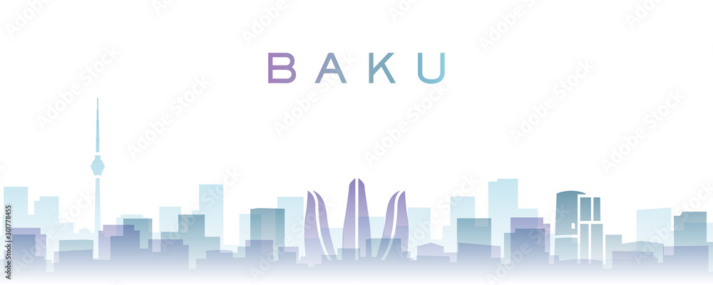 Baku Transparent Layers Gradient Landmarks Skyline