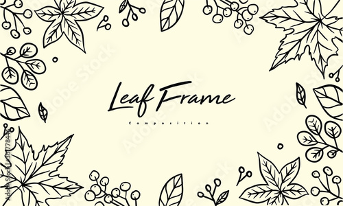 Grass plant composition for decoration frame, simple hand drawn leaves lineart illustration, floral vector elements for romantic and vintage design