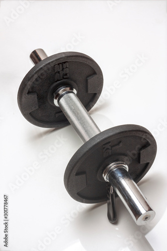 Weights, on white background. Disk, club