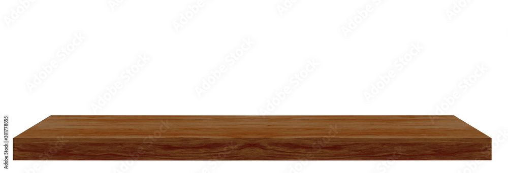 Perspective view of wood or wooden table top isolated on white background including clipping path	